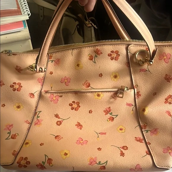 Coach Pink Floral Tote with Gold Hardware - Picture 2 of 2